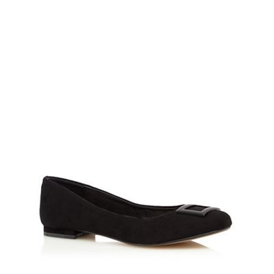 Black mock buckle flat slip-on shoes